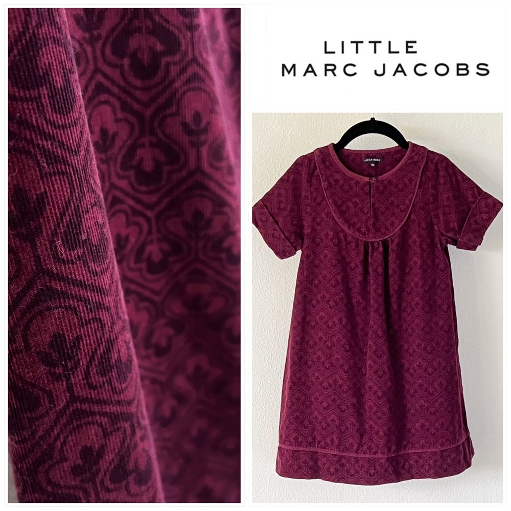 Little Marc Jacobs Purple Corduroy Geometric Floral Retro-Inspired Dress